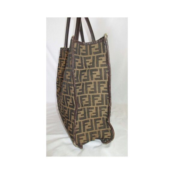 Vintage Fendi FF Zucca Brown Canvas and Leather Large Tote Bag Made In Italy - Picture 5 of 16